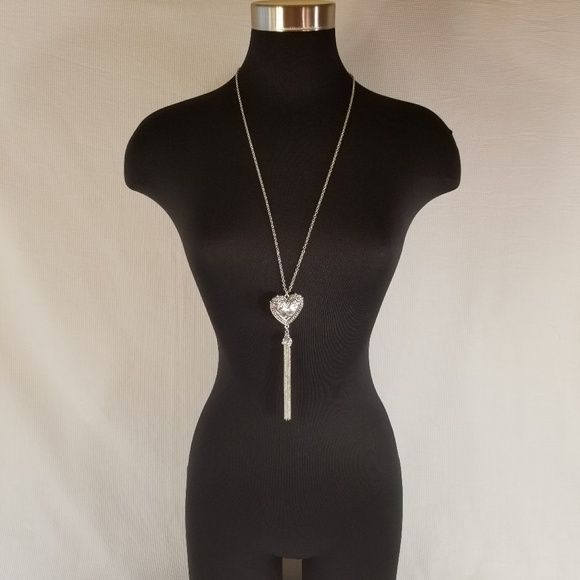 Antique Silver-tone Heart Tassel Necklace Set 3042 - Picture 6 of 6